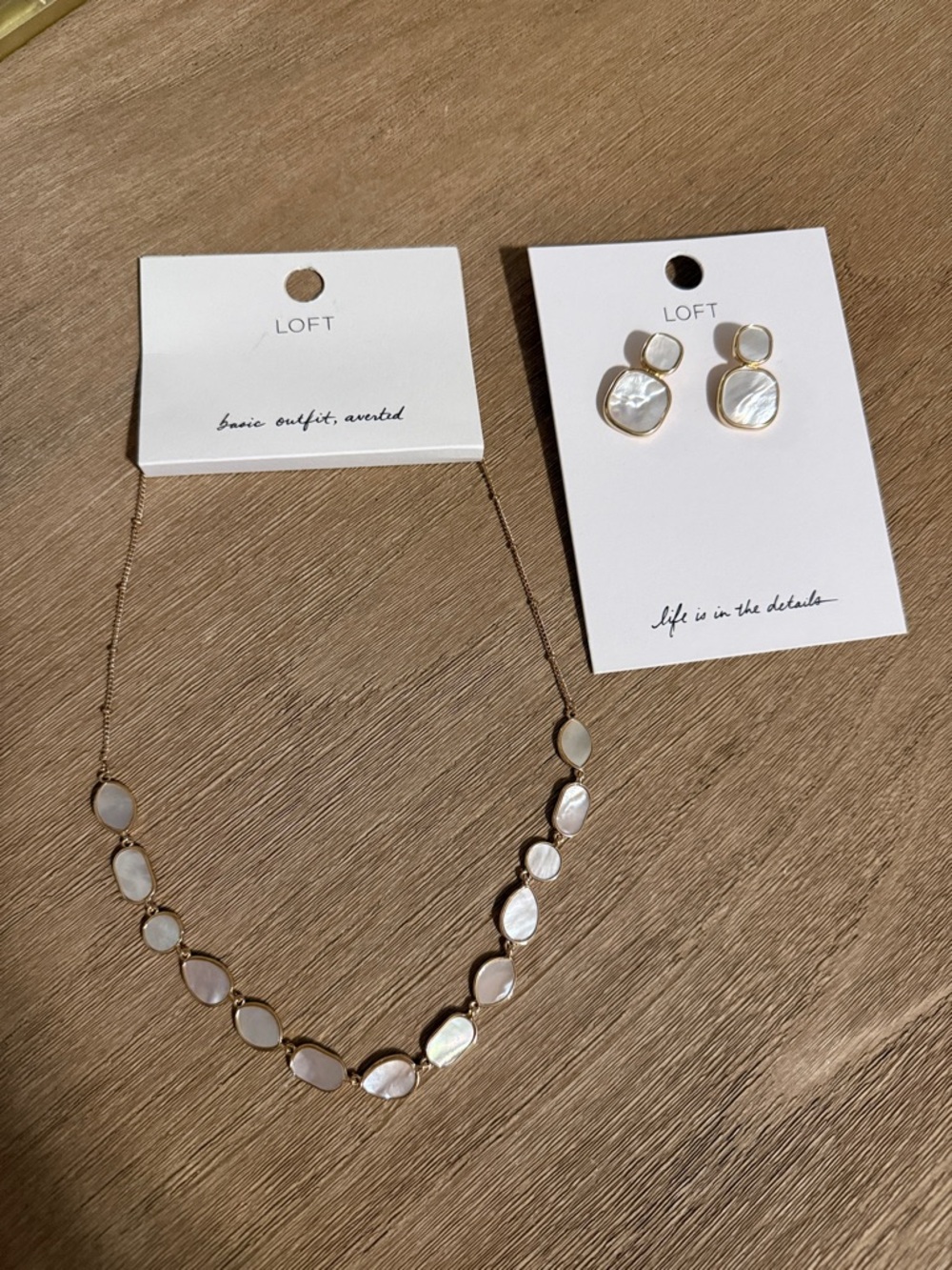 LOFT Gold-Tone Necklace and Mother-of-Pearl Drop Stud Earrings set
